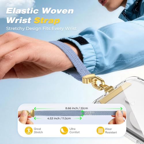 Stretchy Phone Wrist Strap, with 360° Rotatable Metal Tab - color: Light Blue