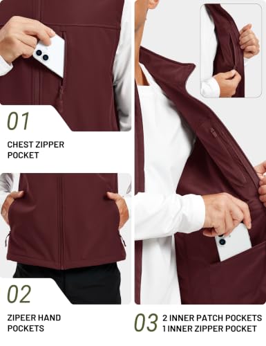 MAGCOMSEN Men's Softshell Golf Vest Outerwear Lightweight Fleece - color: Wine Red, size: Small