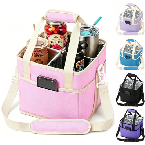 Drink Carrier Bag, Family Size 4 Compartment Drink Bag - Pink - color: Cherry Blossom Pink