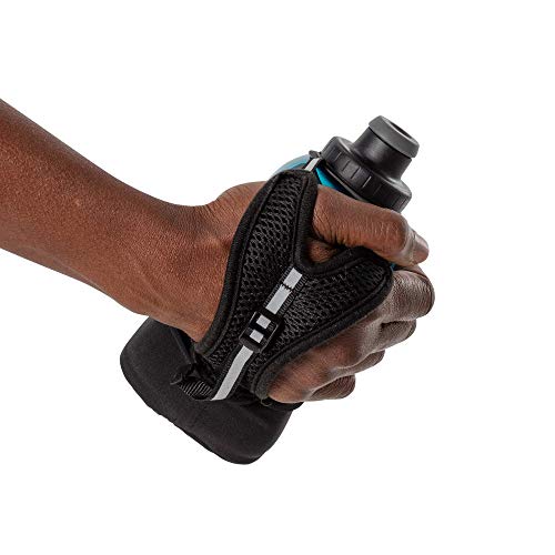 Nathan Running Handheld Water Bottle Adjustable No-Grip Quick Squeeze Lite Hand Strap. Reflective Hydration - color: Black / Marine Blue, style: 12oz
