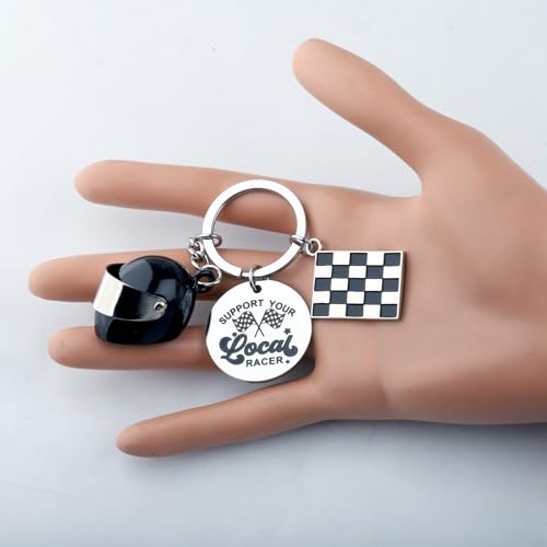 BNQL Racing Keychain Racing Car Gifts for Race Cars Lovers Support Your Local Racer Gift Driver Gifts Flag Keychain