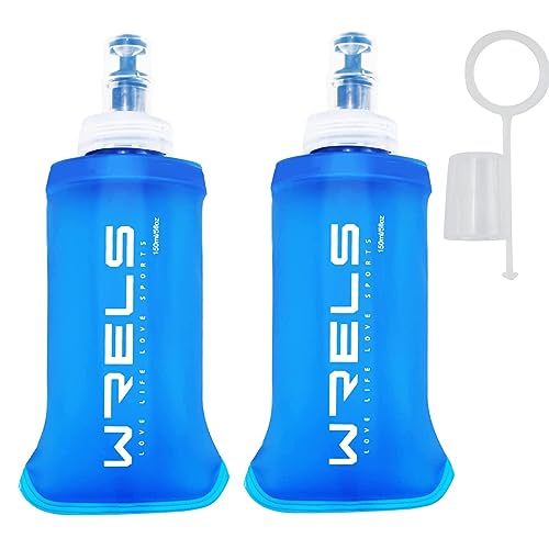 WRELS Soft Running Water Flask Soft Flasks Collapsible Soft Water Bottles Small BPA-Free for Sports Hiking Hydration Pack 5oz/8oz/17oz(BLUE,5oz*2) - color: Blue, style: 150ml/5oz-2 Pack