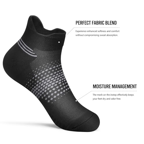 PAPLUS Ankle Compression Socks for Women, 6 Pairs Cushioned Running Socks - color: Black（6 Pairs）, size: Large-X-Large