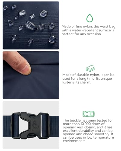 WATERFLY Fanny Pack Waist Bag: 2.5L Large 5 Zipper Pockets for Women Men - color: Navy blue