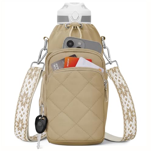 SYTRAH Water Bottle Bag Crossbody，Insulated Holder Purse - color: Khaki