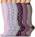 Aoliks 6 Pairs Compression Socks for Women & Nurses, Flying Knee High Socks - color: 020 A1-purple/Gray/Brown, size: Large-X-Large