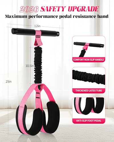 Pedal Resistance Bands with Handles, 2026 Upgraded 55LBS Exercise Bands - color: Pink