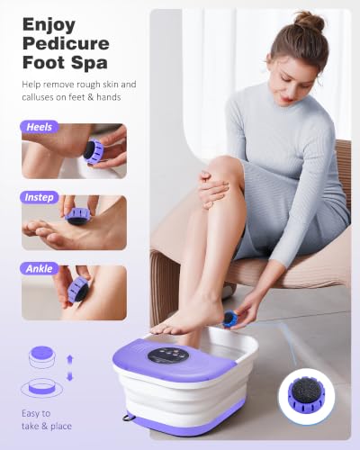 SPA4PIEDS Collapsible Heated Foot Spa Bath with Bubble, Foot Soaking Tub Featuring 8 Shiatsu Rollers, Pumice Stone and Built-in Timer for Mom, Dad and Foot Relaxation (Purple) - color: Purple