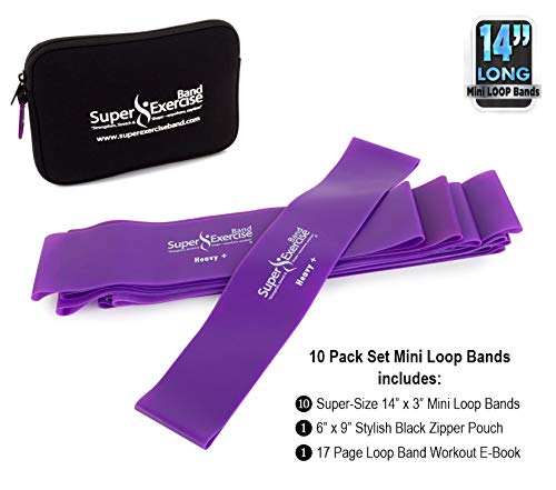 Mini Loop Bands 14x3 in, Latex Free, 3/5/10 Pack Sets - color: q. Purple HEAVY+ Loop Band 10 Pack