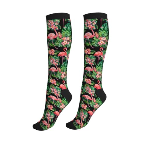 Tie Dye Compression Socks Knee High Support Socks For Women Men Running Athletic Hiking - color: Flamingo
