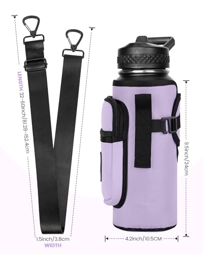 Sports rabbit Universal Water Bottle Holder with Strap & Phone Pocket - color: Purple, size: 40OZ