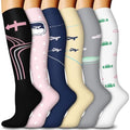 6 Pairs Compression Socks for Women & Men 15-20mmHg Knee High Socks - color: 09 - Black/Navy Blue/Pink/Gray/White/Beige, size: Large-X-Large
