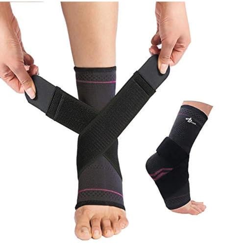 ABIRAM Ankle Brace Compression Sleeve with Adjustable Support Strap - color: Rose, size: Large