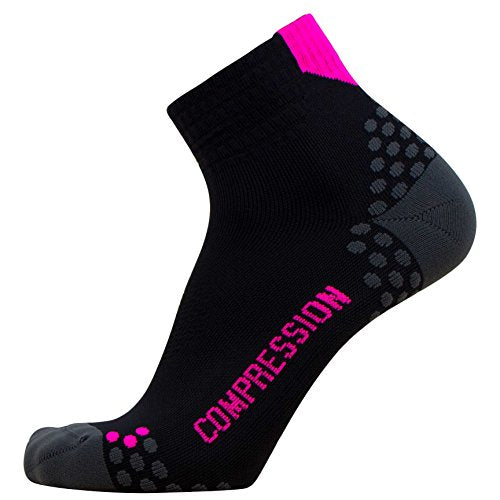 Compression Ankle Socks for Running - Moisture Wicking, Dot Padding - color: 1 Pair - Black/Neon Pink, size: Small