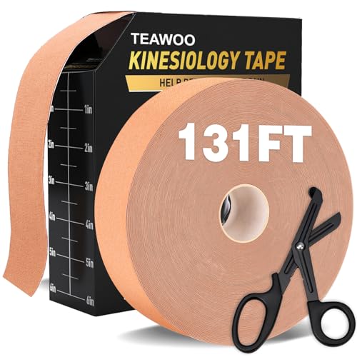 (2in X 131ft) TEAWO Kinesiology Tape Bulk Roll, Waterproof Hypoallergenic Latex-Free Sports Tape, Muscle & Joint Support for Athletes, Free Cut with Bonus Specialized Scissors (Beige) - color: Beige, size: 2in X 131ft