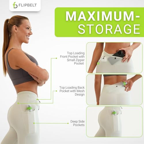 FlipBelt Women's Air Crop Legging Yoga Pants Breathable High-Waisted Workout Leggings with Running Belt Pockets Athletic - color: Bone, size: Medium