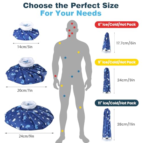 Medcosa Ice Bags Set of 3 | 6" 9" 11" (15.2cm 22.9cm & 27.9cm) | Stay Dry, Stay Cool with Our Reusable Soft Fabric Ice Pack | for Sport Injuries R.I.C.E Treatment Scrapes Headaches - style: Ice Bag - Pack of 3