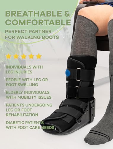 SONORAN Walking Boot Socks Bamboo Viscose (2 Pairs) Lightweight Replacement Sock Liner for Medical Tube Cast Socks - color: Grey