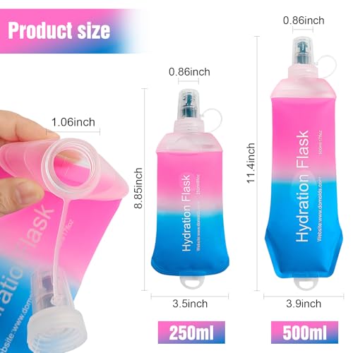 AXEN Soft Flask TPU Foldable Running Hydration Flask, Soft Collapsible Water Bottle for Hydration Pack Cycling Marathon Running Hiking - color: Pink&Blue-500ml