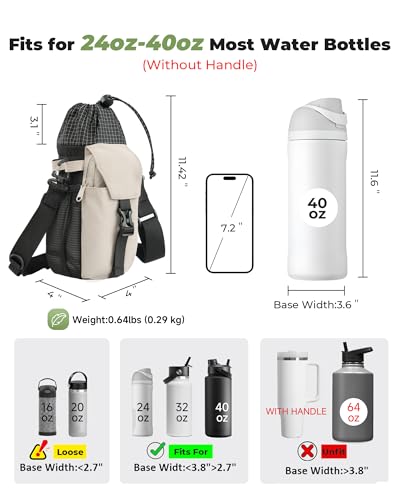 Water Bottle Holder with Strap 40/32 oz Crossbody Water Bottle Purse Bag for Women Men with Phone Pocket for Hiking Walking Gym Cycling - color: Beige+Black