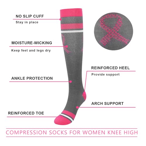 Junely Compression Socks for Women Knee High Socks Funny - color: C-pinkribbon