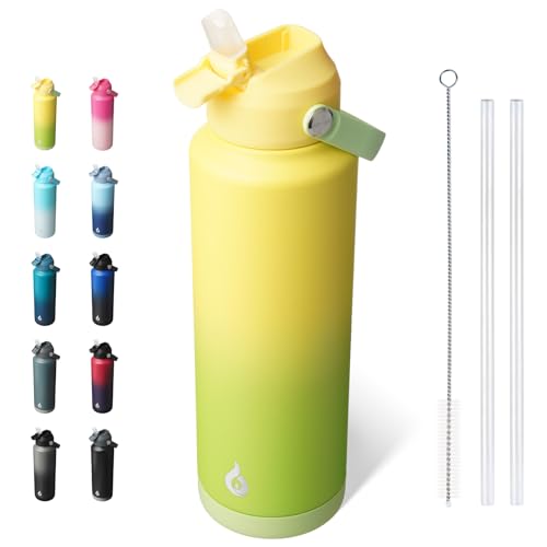 BJPKPK 40oz Insulated Water Bottle, Stainless Steel Bottle with Straw Lid - color: Fresh Green, size: 40 Ounces