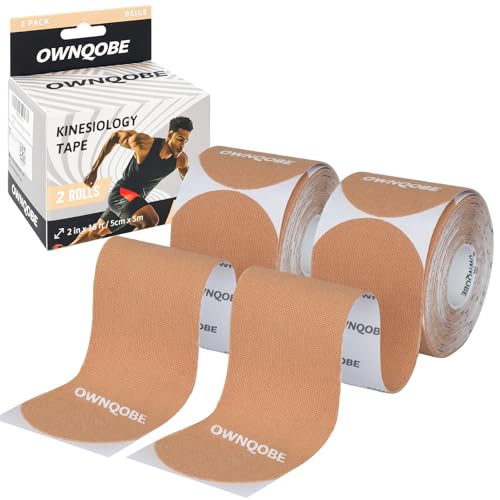 Kinesiology Tape, 2 Rolls, 40 Precut Strips, Waterproof, Beige - color: Beige
