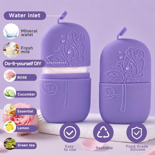 Skincare Tools Set with Face Cleansing Brush, Ice Face Roller & Gua Sha Set - color: Purple