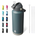 BJPKPK 32oz Insulated Water Bottle, Stainless Steel Bottle with Straw Lid - color: Gray, size: 32 Ounces