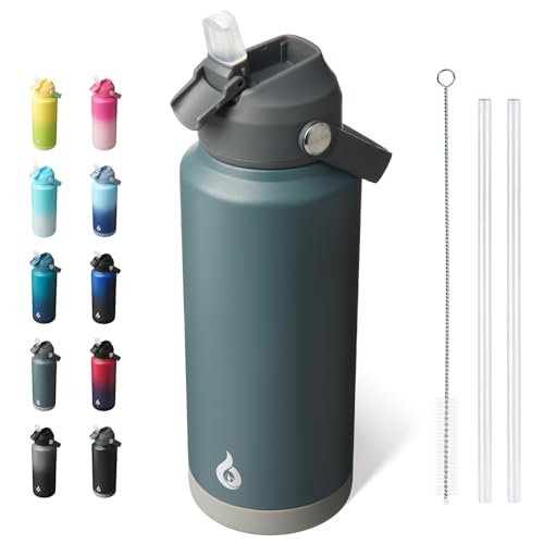 BJPKPK 32oz Insulated Water Bottle, Stainless Steel Bottle with Straw Lid - color: Gray, size: 32 Ounces