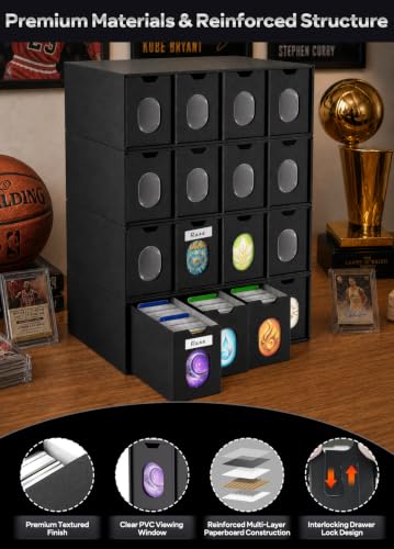 Trading Card Storage Drawers, Cardboard Card Storage Box with Windows - size: 3 Rows × 3 Tiers (9 Drawers)
