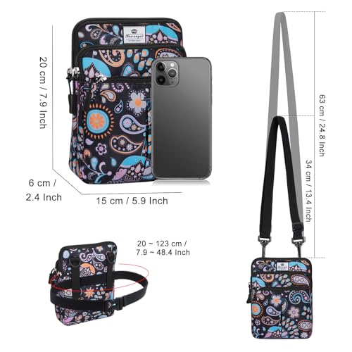 HUA ANGEL Multifunctional Fanny Pack for Men & Women Lightweight Waist Bag with 3 Zip Compartments, Cross body bag for Running Walking Sport Travel - color: Paisley flowers