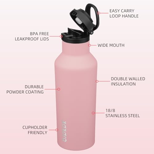 BJPKPK 17oz Insulated Thermal Water Bottle, Straw & Handle, Stainless Steel - color: Light Pink, size: 17 Ounces