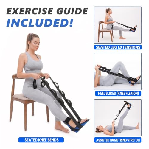 Knee Recovery Strap for Post-Surgery Rehab - Recover from Knee Replacement, ACL, MCL- Physical Therapy Aid for Bed Mobility, Seniors & Elderly, Foot & Calf Stretcher for Plantar Fasciitis