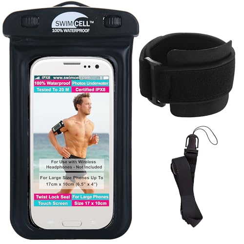 Waterproof Phone Holder for Running and Swimming with Armband - Large Black - size: Large No Headphone Jack