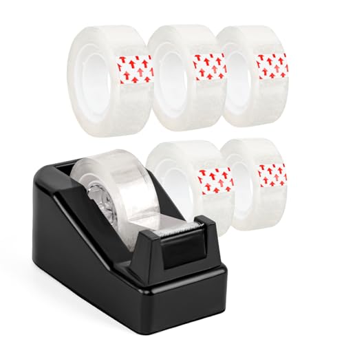 Desktop Tape Dispenser Black,Weighted Nonskid Base,Includes 6 Rolls of Tape - color: Black (6pcs Tape)