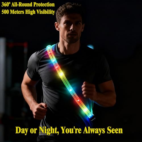 Running Lights for Runners Light Up Vest for Night Walking Neon Vest Shoulder Light Led Belt for Night Safety Wearable Led Lights Reflective Sash