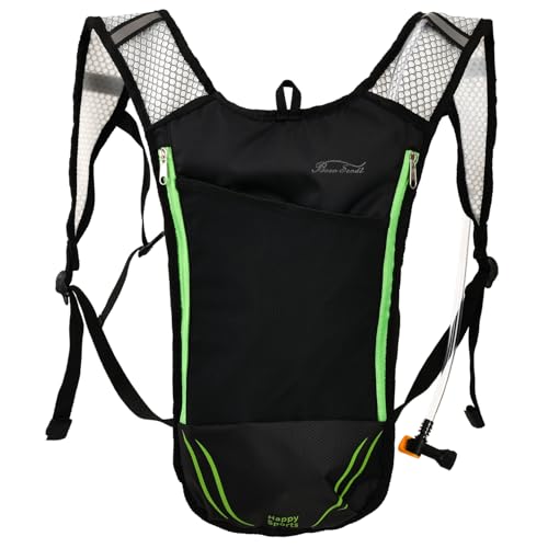 2 Pack Hydration Pack with 2L Backpack Water Bladder - Great for Outdoor Sports of Running Hiking Camping Cycling Skiing - color: Black with Green Zipper (1 Pack)