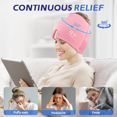 Migraine Relief Cap, Soothing Headache Ice Face Mask Products - color: 2pink