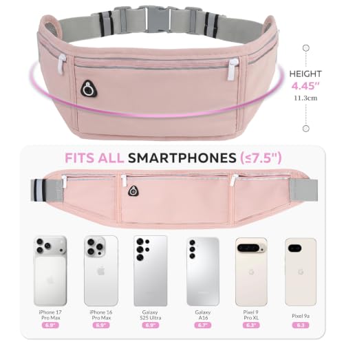 Running Belt for Men & Women, Slim Fanny Pack for Runner, Adjustable Waist Pouch with Phone Holder, Waist Pack Fits All Phones, Run Belt Bag for Running Walking Cycling Gym Camping - Pink - color: Pink