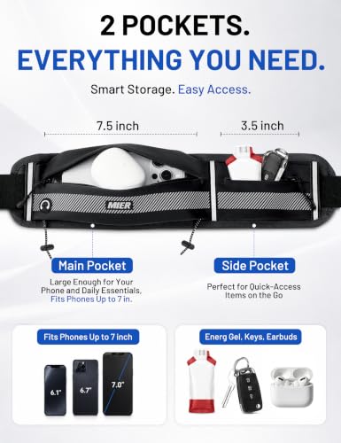 MIER Running Belt for Women & Men, Fanny Pack with Marathon Bib Clip, Black - color: Black