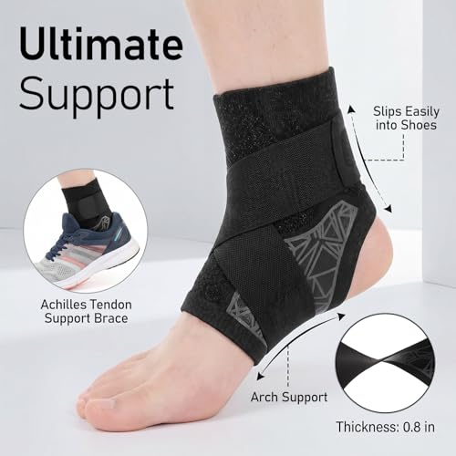 Yolev 2 Pack Elastic Ankle Braces,Ankle Wrap Ankle Sleeve,Black Gray,L/XL