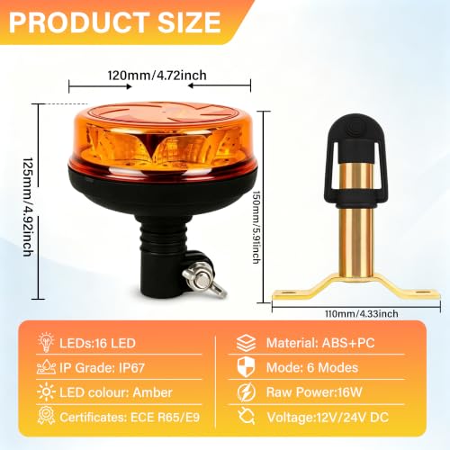 1Pcs Led Beacon Light Amber Strobe Lights with T Shape Metal Bracket - color: Beacon Light +T Shape Bracket