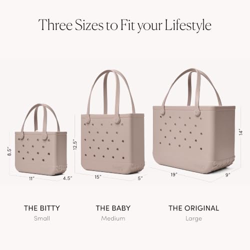 BOGG BAG Bitty Small Tote – 11” x 8.5” x 4.5” – Essential Bags for Beach, Pool, Boat, Sports, Tailgating, Cruise, Travel - color: Striped Powder Puff & Coconut