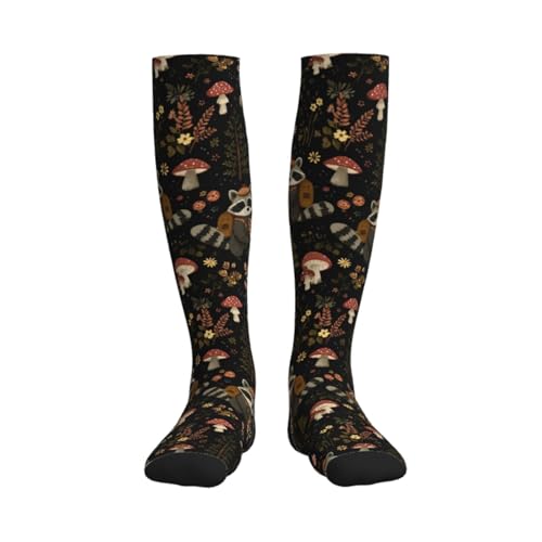Cute Compression Socks Knee High Support Stockings Women Men - color: Cute Raccoon Mushroom
