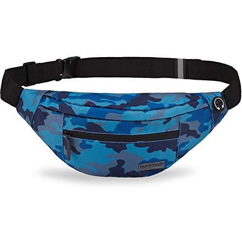 MAXTOP Camo Blue Fanny Pack for Men Cross Body Bag Carrying All Phones - color: Camo Blue, size: Large