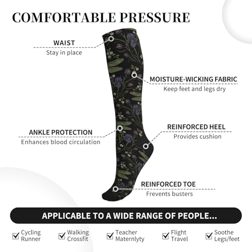 Witchy Moth Compression Socks For Women Men - color: Dragonfly Floral