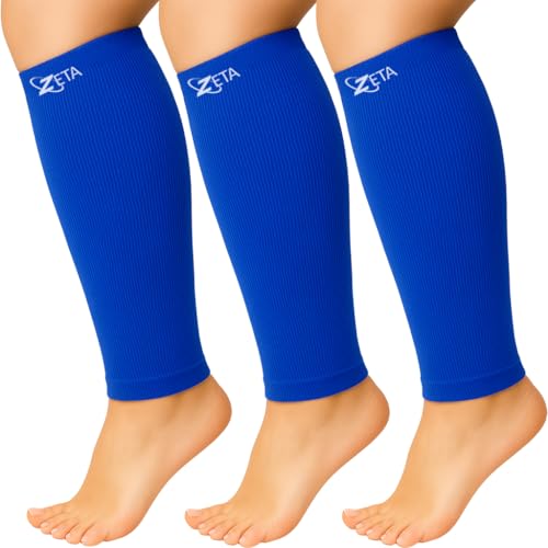 Zeta Wear Plus Size Calf Compression Sleeves for Women and Men, Wide Calf Footless 15-19 mmHg, 2XL-6XL - color: 3 Pair - Blue, size: 2XL