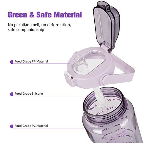 Half Gallon Water Bottle with Sleeve, 64OZ Motivational Water Bottle - color: Purple