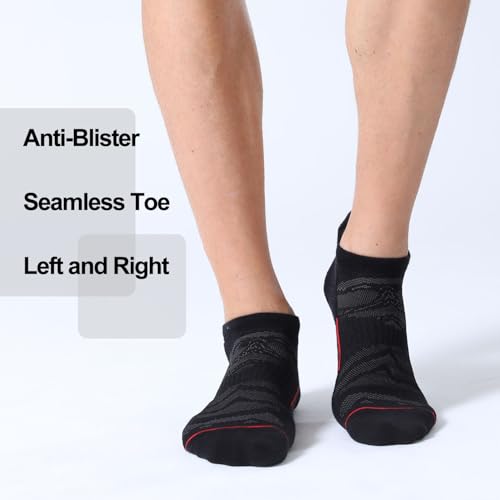 FITRELL Men's 6 Pack Ankle Running Socks Low Cut Cushioned Athletic Sports Socks 7-9/9-12/12-15 - color: Black+red, size: 12-15